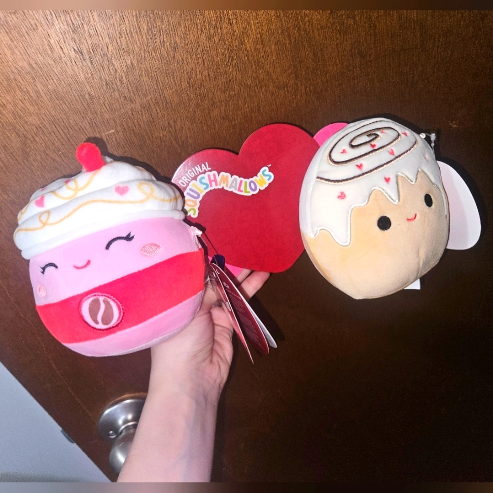 NWT Squishmallows Valentine's Set Anita the Cinnamon Roll & Beata the Latte 5"